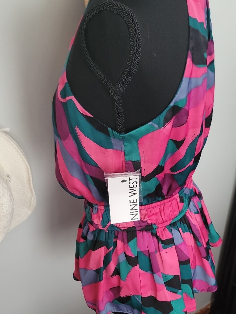 Nine West Pink & Teal Halter Ruffled Waist Top-NWT - Picture 2 of 8